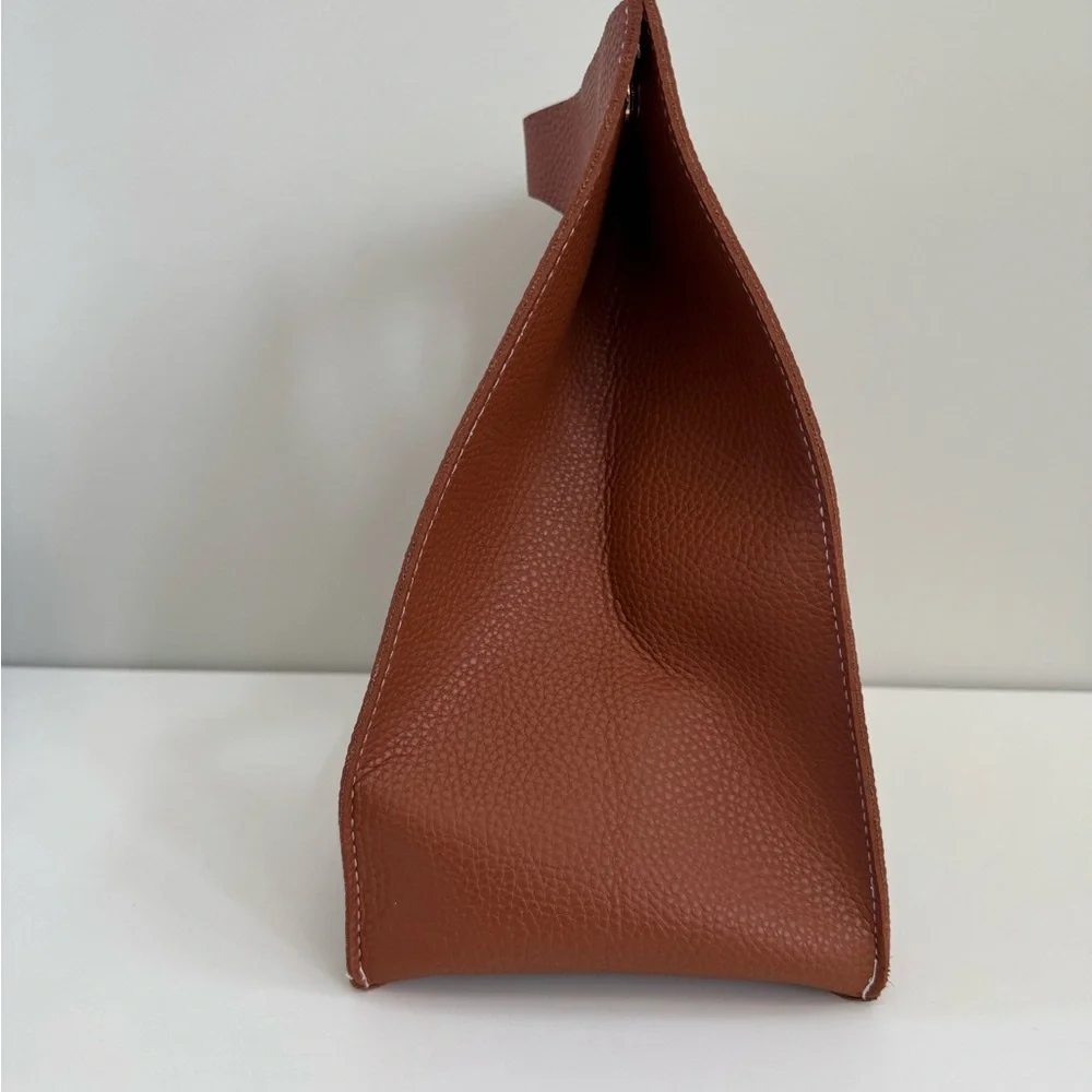 Saddle Brown Leather Tote Bag with Suede Interior
